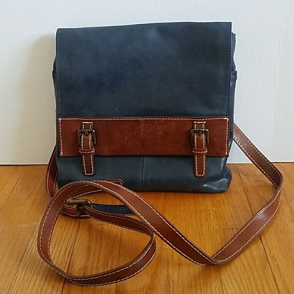 Nino BOSSI Handbags - Nino Bossi Blue & Tan Leather Messenger Bag EUC